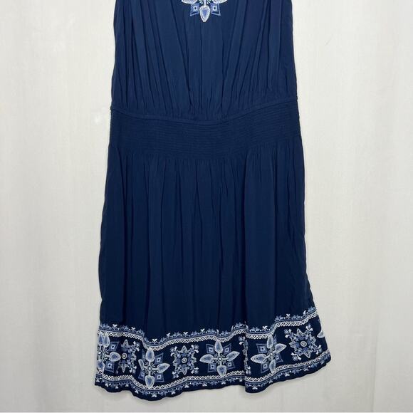J.JILL / navy blue white embroidered elastic waist sleeveless dress / XS - Picture 4 of 7